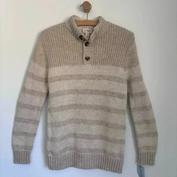 Cat & Jack Beige Striped Sherpa Mock Neck Sweater 12-14 - Picture 6 of 8